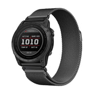 Bracelet noir en maille milanaise acier inoxydable compatible montre Garmin, style Jazzy.