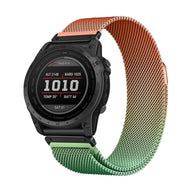 Bracelet milanais en acier inoxydable dégradé orange vers vert pour montre connectée Garmin.