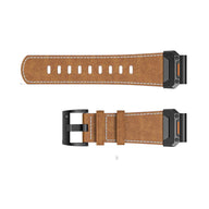 Bracelet pour montre connectée en cuir pleine fleur marron, boucle noire, largeur 22 mm.