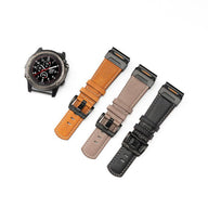 Bracelets pour montre connectée en cuir pleine fleur, couleurs marron, gris et noir, coutures apparentes, boucles noires.