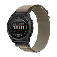Bracelet montre connectée en nylon kaki, attache rapide compatible Garmin, largeur 22 mm.