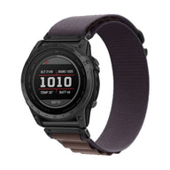 Bracelet de montre connecté en nylon kaki avec attache rapide, compatible Garmin, largeur 22 mm.