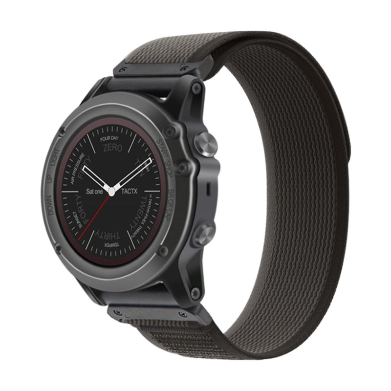 Bracelet montre connecté nylon gris foncé avec attache velcro compatible Garmin Artéos.