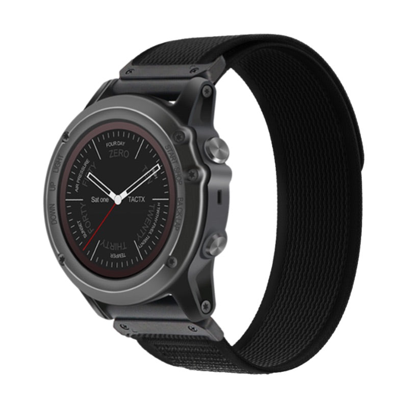 Bracelet noir en nylon avec attache velcro, compatible montres Garmin modèle Artéos.