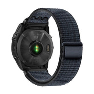 Bracelet nylon bleu foncé résistant avec attache velcro pour montre Garmin, style Gavin.