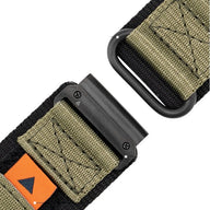 Bracelet nylon kaki avec attache velcro noire et boucle noire pour montre connectée Garmin.