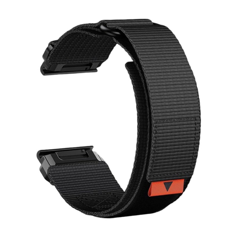 Bracelet en nylon noir résistant avec attache velcro tactique compatible montres Garmin.
