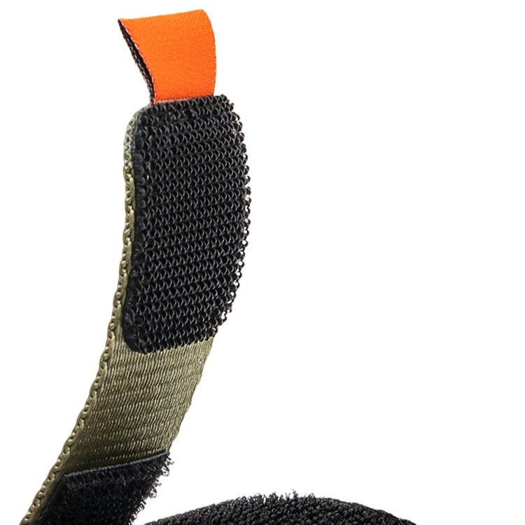 Bracelet pour montre en nylon kaki avec attache velcro noire et languette orange.