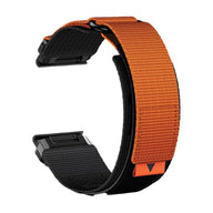 Bracelet pour montre Garmin en nylon orange résistant avec attache velcro noire tactique.