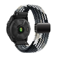 Bracelet nylon épais multicolore noir, gris et blanc, aimanté, compatible montres Garmin.