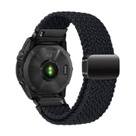 Bracelet nylon noir tressé épais avec fermoir magnétique compatible montres Garmin.