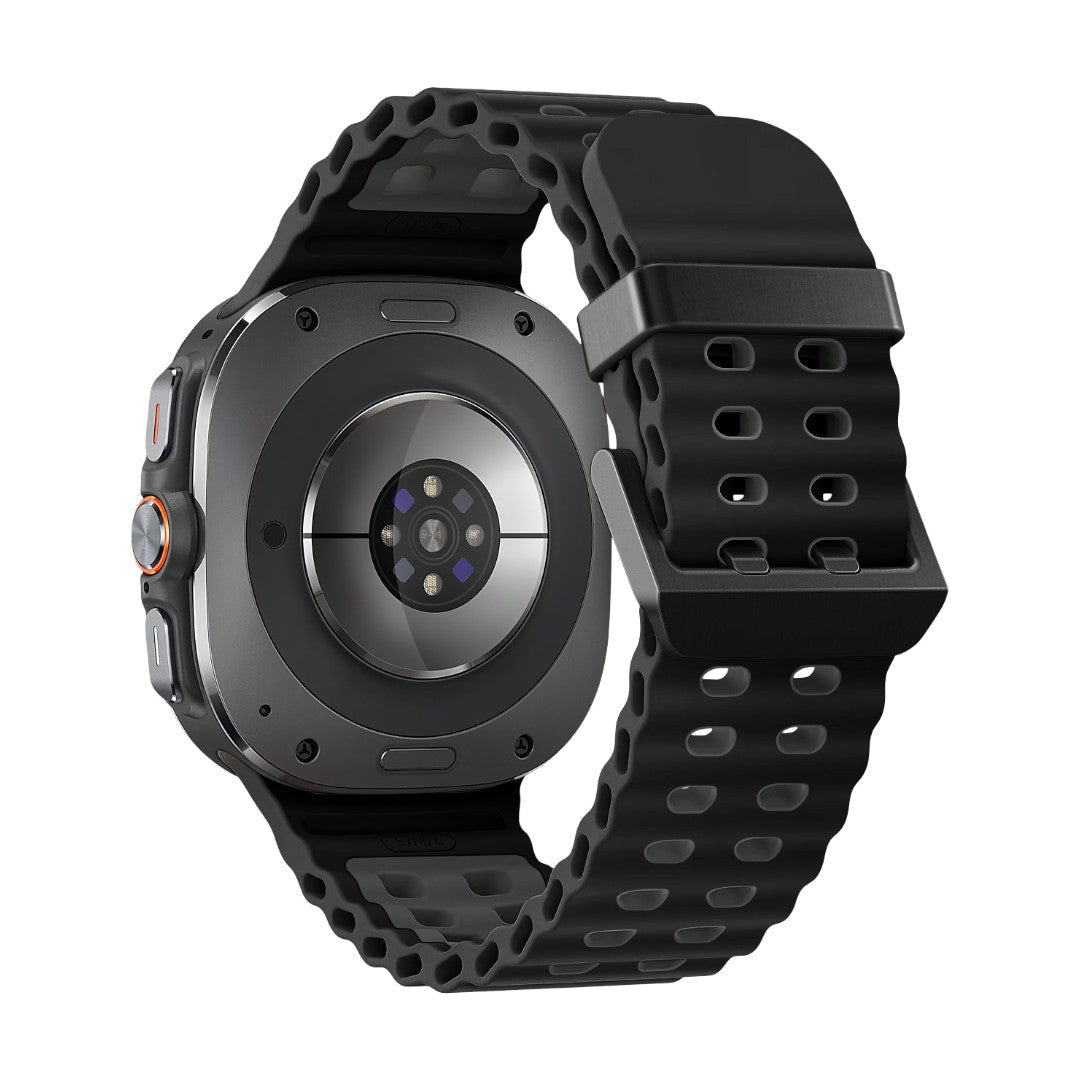 Bracelet silicone noir perforé à motifs de trous, design bicolore gris et noir, pour Samsung Watch Ultra 47mm, style sportif