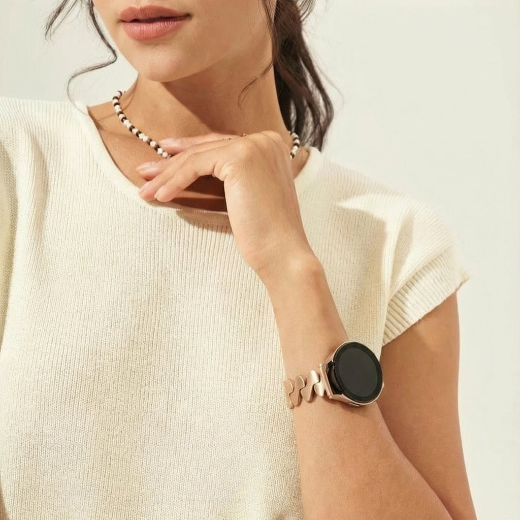 Armband für Smartwatch, gewellter Stahl und Spiralglieder, modernes Aussehen für Samsung-Uhr, Ice Watch, Garmin, Modell Ezelea