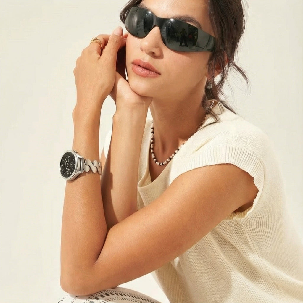 Armband für Smartwatch, gewellter Stahl und Spiralglieder, modernes Aussehen für Samsung-Uhr, Ice Watch, Garmin, Modell Ezelea