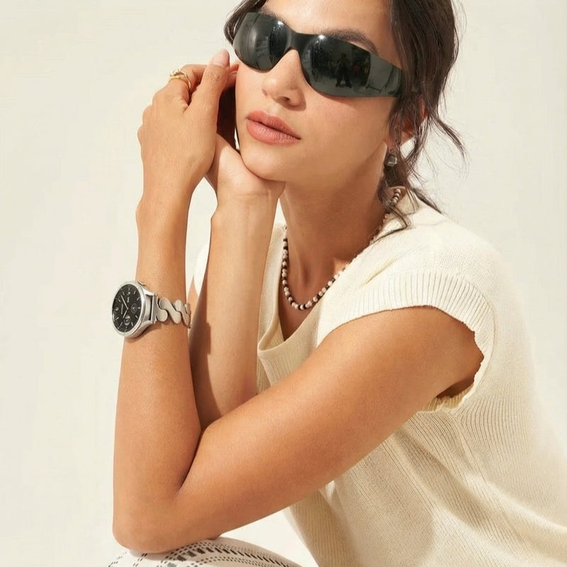 Armband für Smartwatch, gewellter Stahl und Spiralglieder, modernes Aussehen für Samsung-Uhr, Ice Watch, Garmin, Modell Ezelea