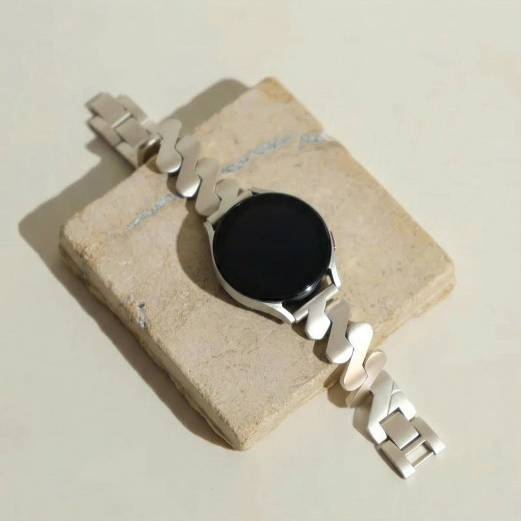 Armband für Smartwatch, gewellter Stahl und Spiralglieder, modernes Aussehen für Samsung-Uhr, Ice Watch, Garmin, Modell Ezelea