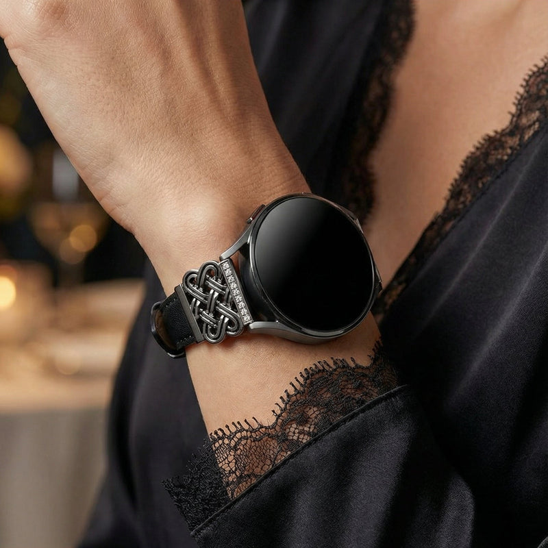 Armband für Smartwatch, keltische Metallschließe, Zirkonsteine, elegant und edel für Samsung-Uhr, Ice Watch, Garmin, Modell Loukie