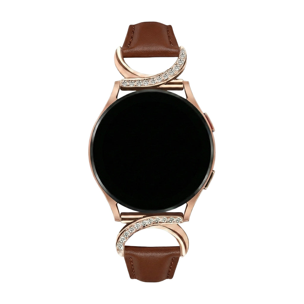 Armband für Smartwatch, Leder und Ziersteine, gepflegtes Aussehen für Uhr von Samsung, Ice Watch, Garmin, Modell Carla