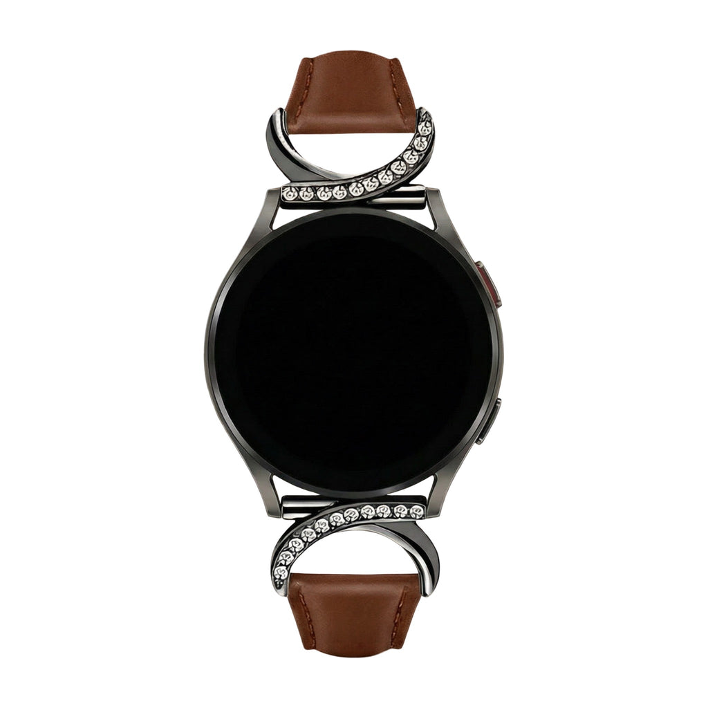 Armband für Smartwatch, Leder und Ziersteine, gepflegtes Aussehen für Uhr von Samsung, Ice Watch, Garmin, Modell Carla