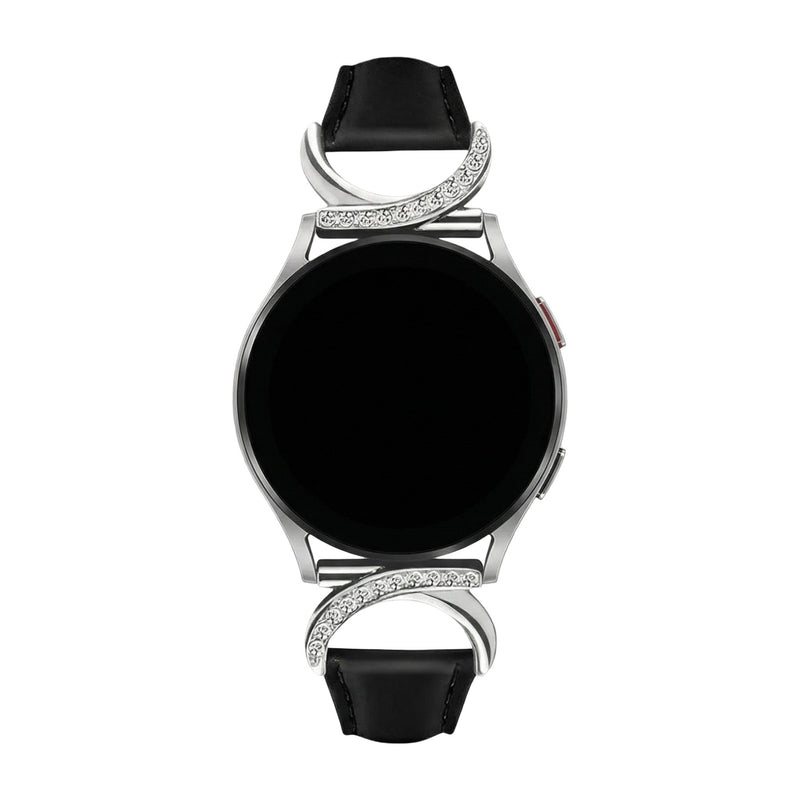Armband für Smartwatch, Leder und Ziersteine, gepflegtes Aussehen für Uhr von Samsung, Ice Watch, Garmin, Modell Carla