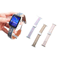Bracelet en cuir brodé multicolore avec motifs floraux pour Apple Watch, ajustable, style 1.