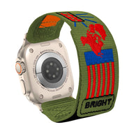Bracelet Apple Watch nylon vert motif carte du monde multicolore ajustable logo Bright.