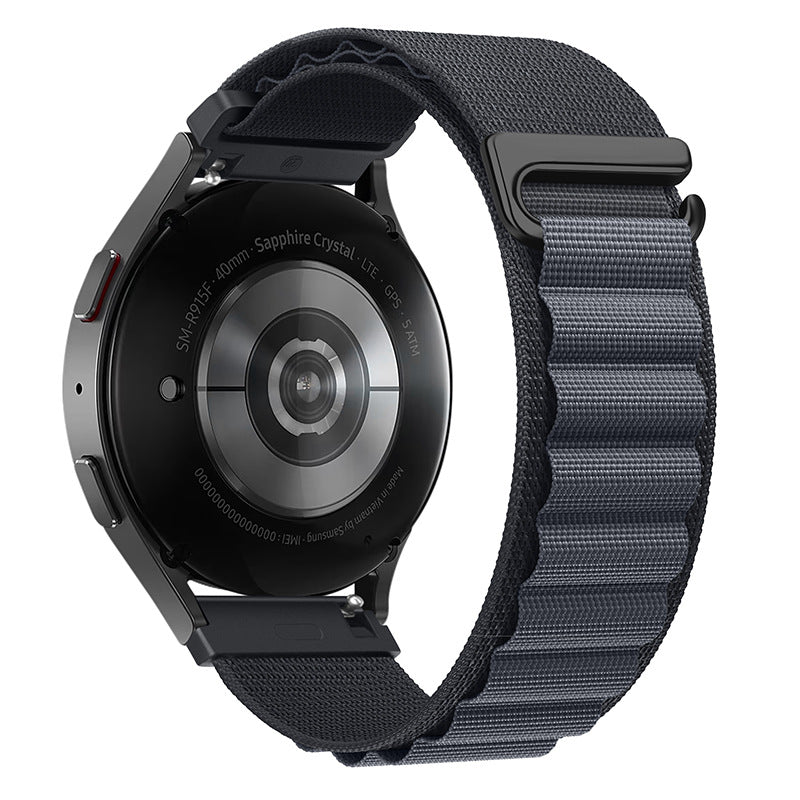 Bracelet nylon gris à boucle crochet avec attaches acier inoxydable pour Huawei Watch Kapri.