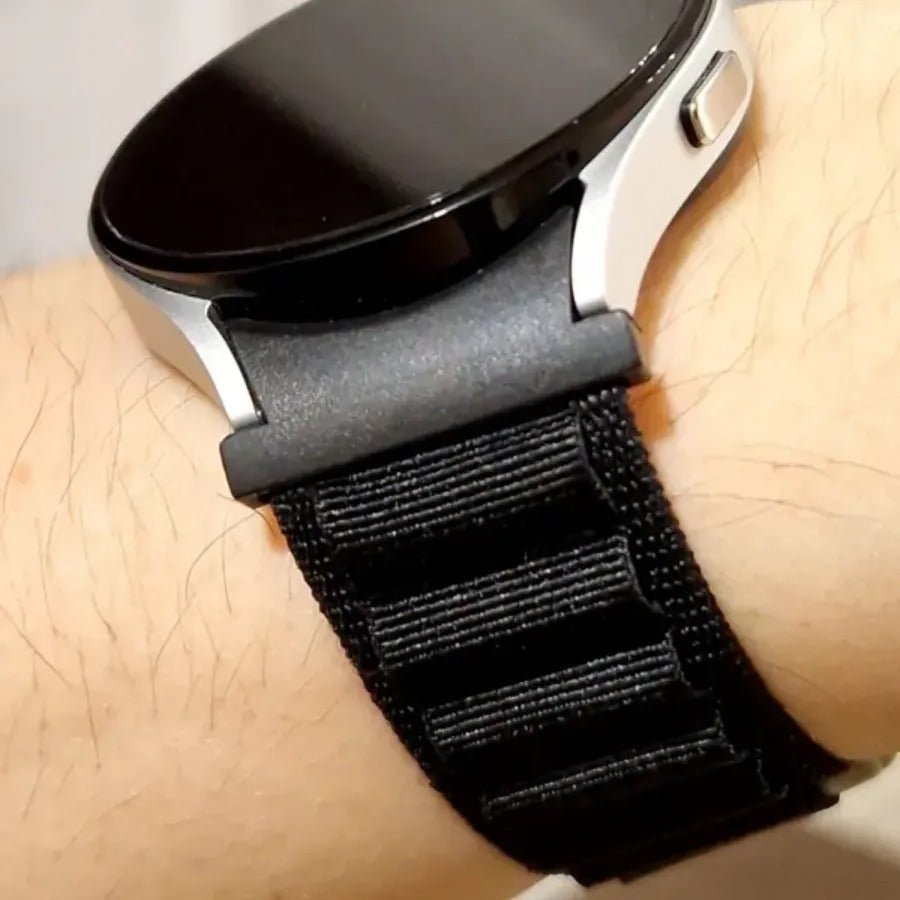 Bracelet Kapri noir en nylon résistant avec boucle crochet en acier inoxydable pour Huawei Watch.