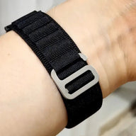 Bracelet noir en nylon tissé avec boucle à crochet en acier inoxydable pour montre Huawei.