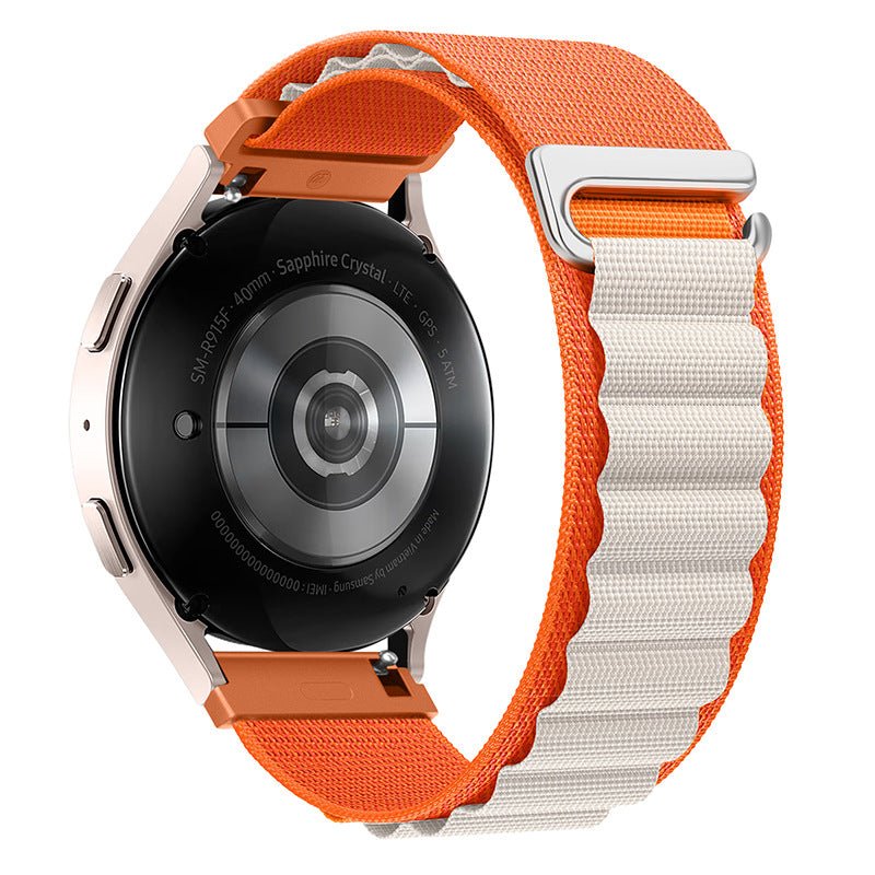 Bracelet Kapri en nylon orange et acier inoxydable pour Huawei Watch avec boucle à crochet.