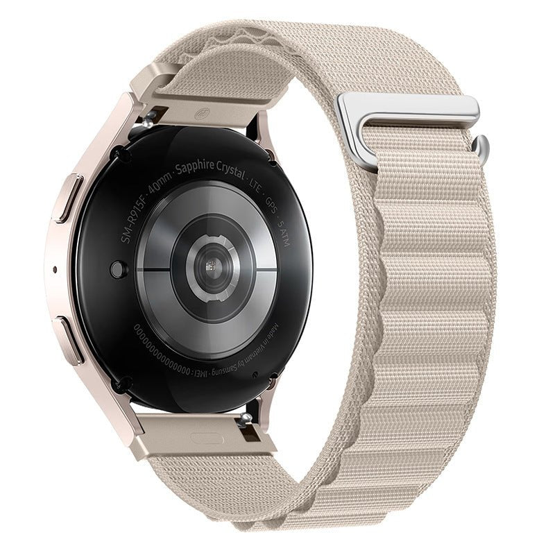 Bracelet beige en nylon avec boucle crochet en acier inoxydable pour Huawei Watch modèle Kapri.