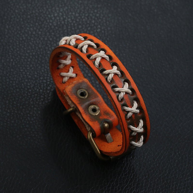 Bracelet rétro en cuir, cordes en croix, pour homme, modèle Xavi - La Boutique du Bracelet