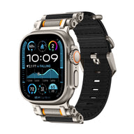 Bracelet robuste en nylon noir et acier argenté pour Apple Watch Ultra, ajustable, modèle Stonx.