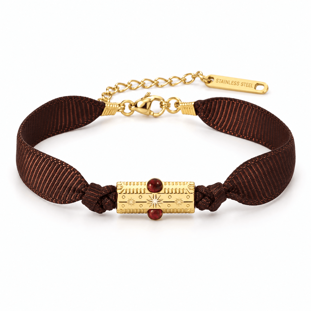 Bracelet Oline Marron posé de face sur fond blanc