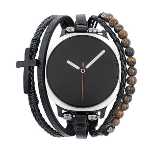 Bracelet Samsung Watch 8 simili vegan et œil de tigre, bracelet multi rangs avec croix, style moderne ajustable, modèle Alister