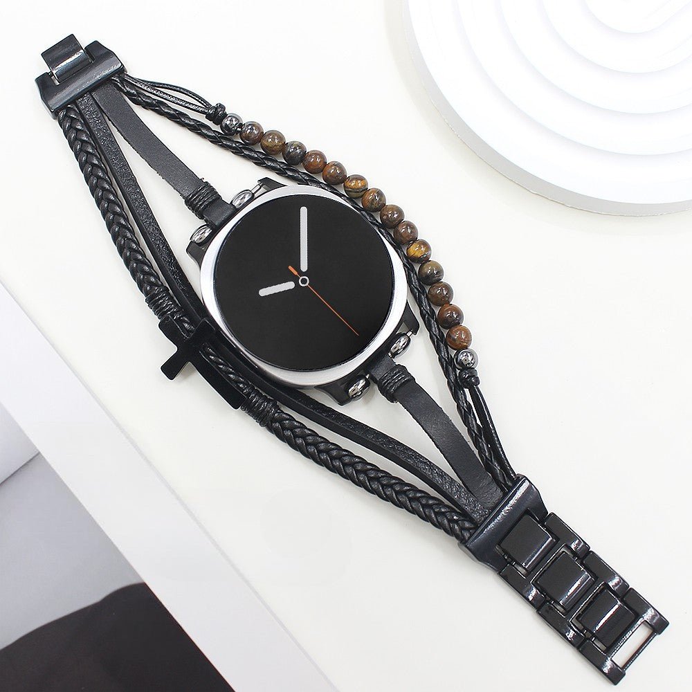 Bracelet Samsung Watch 8 simili vegan et œil de tigre, bracelet multi rangs avec croix, style moderne ajustable, modèle Alister