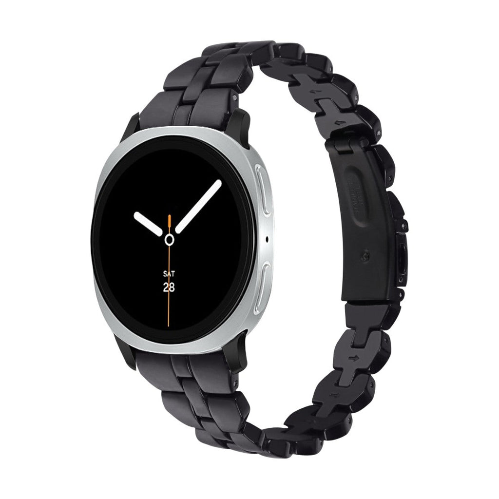 Bracelet en résine noire avec maille épaisse chic, boucle déployante en acier pour Galaxy Watch 8 Ultra.