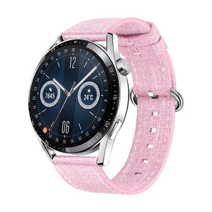 Bracelet de montre en tissu nylon rose clair avec boucle ardillon argentée, modèle Nicole, léger et confortable.