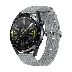 Bracelet de montre gris en tissu nylon avec boucle ardillon argentée, style Nicole, pour Samsung Watch et autres marques.