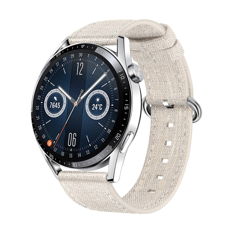 Bracelet de montre en tissu nylon beige clair avec boucle ardillon en acier, style Nicole, léger et confortable.