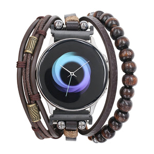 Náramek Samsung Watch / Huawei Watch / Garmin Quick Release / Ice Watch víceřadý, z přírodních dřevěných korálků, nastavitelná spona na klip, etno-chic styl, model Ipsène