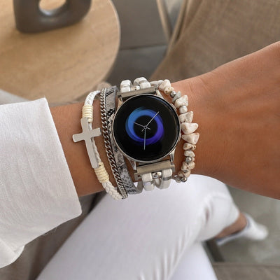 Armband für Samsung Watch / Huawei Watch / Garmin Quick Release / Ice Watch für Damen-Smartwatch, mit zerstoßenen Natursteinen, christlichem Kreuz und verstellbaren Gliedern, aus Metalllegierung, Modell Cestine