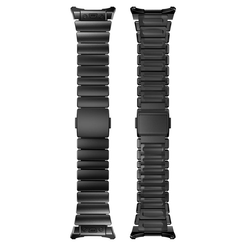 Bracelet noir pour Samsung Watch Ultra en titane grade 4 avec maillons robustes et intérieur en silicone FKM, fixation.
