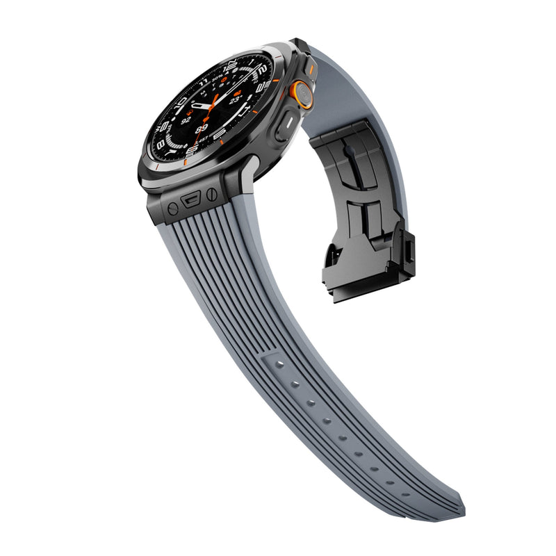 Bracelet silicone gris bleu ultra-résistant avec boucle déployante métal noir pour Samsung Watch Ultra Sport 47mm.