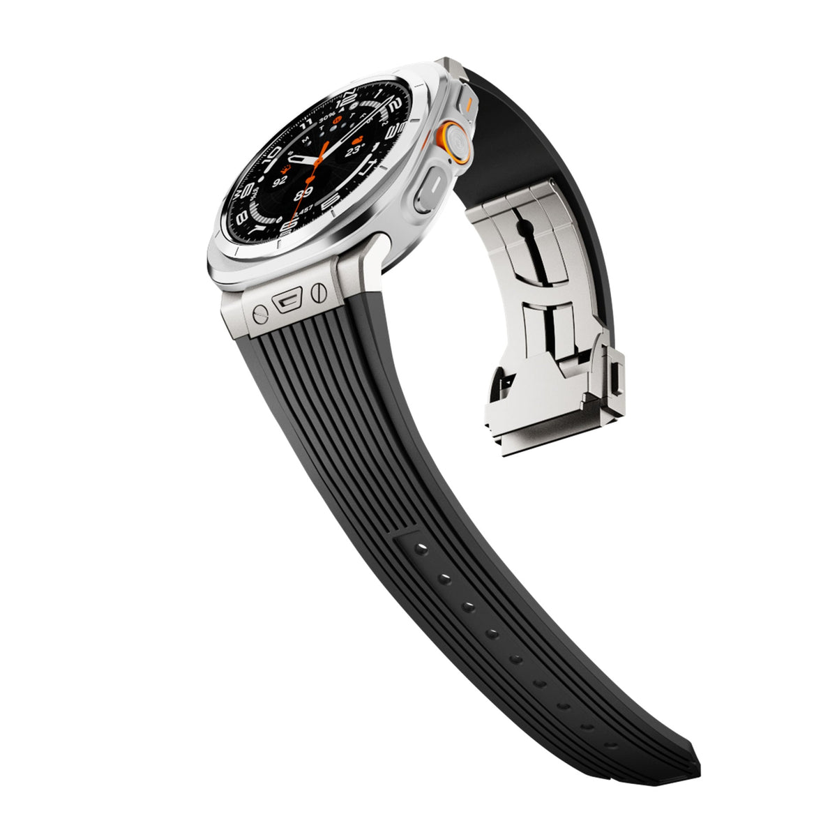 Bracelet noir en silicone texturé avec boucle déployante en métal pour Samsung Watch Ultra 47mm.