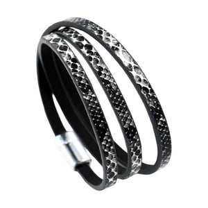 Bracelet serpent multi tours, bracelet cordon effet peau de serpent, bracelet en simili vegan avec fermoir magnétique, modèle Serpza