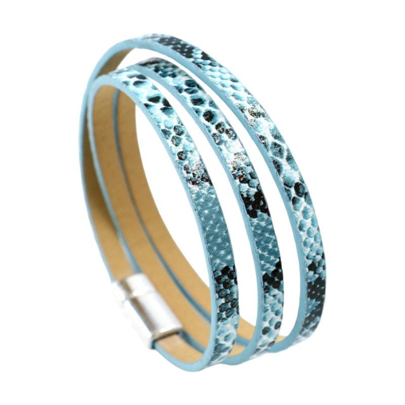 Serpza multi-wrap snake bracelet, cord bracelet with snakeskin effect, vegan faux leather bracelet with magnetic clasp, Serpza model