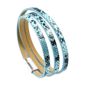 Bracelet serpent multi tours, bracelet cordon effet peau de serpent, bracelet en simili vegan avec fermoir magnétique, modèle Serpza