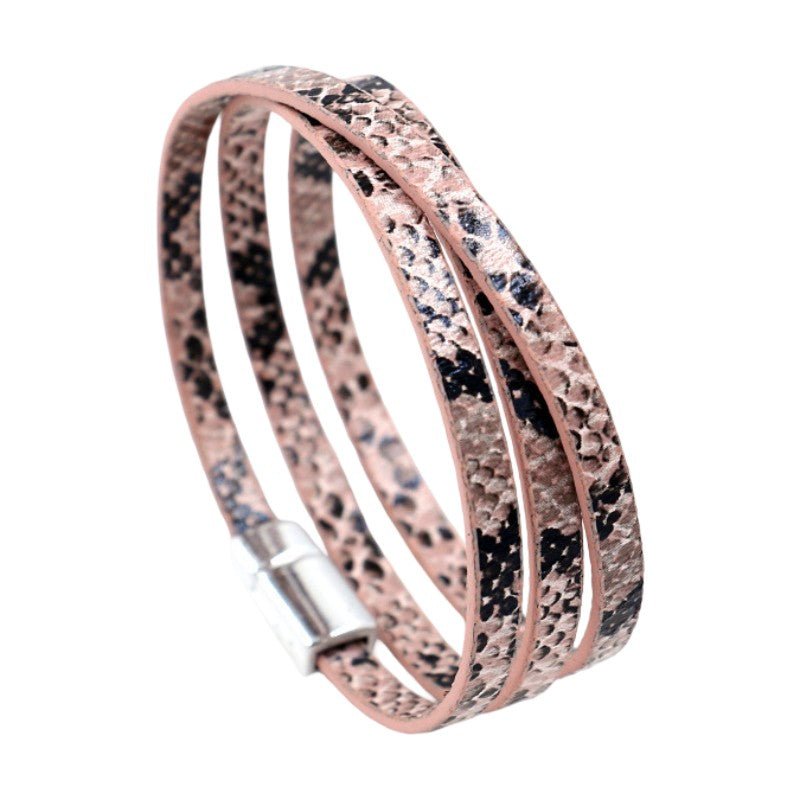 Bracelet serpent multi tours, bracelet cordon effet peau de serpent, bracelet en simili vegan avec fermoir magnétique, modèle Serpza