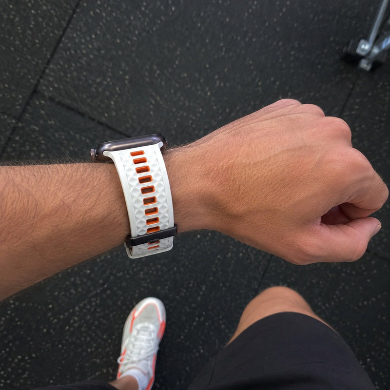 Silikonearmbånd kompatibelt med Apple Watch, geometrisk tekstur, justerbart spænde, ideelt til sport, model Brush
